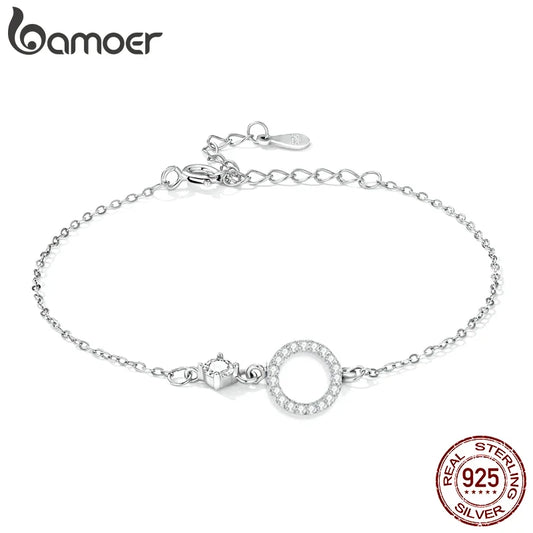 Bamoer Authentic 925 Sterling Silver Simple Ring Bracelet for Women Simple Basic Bracelet for Female Fine Jewelry Wedding Gift